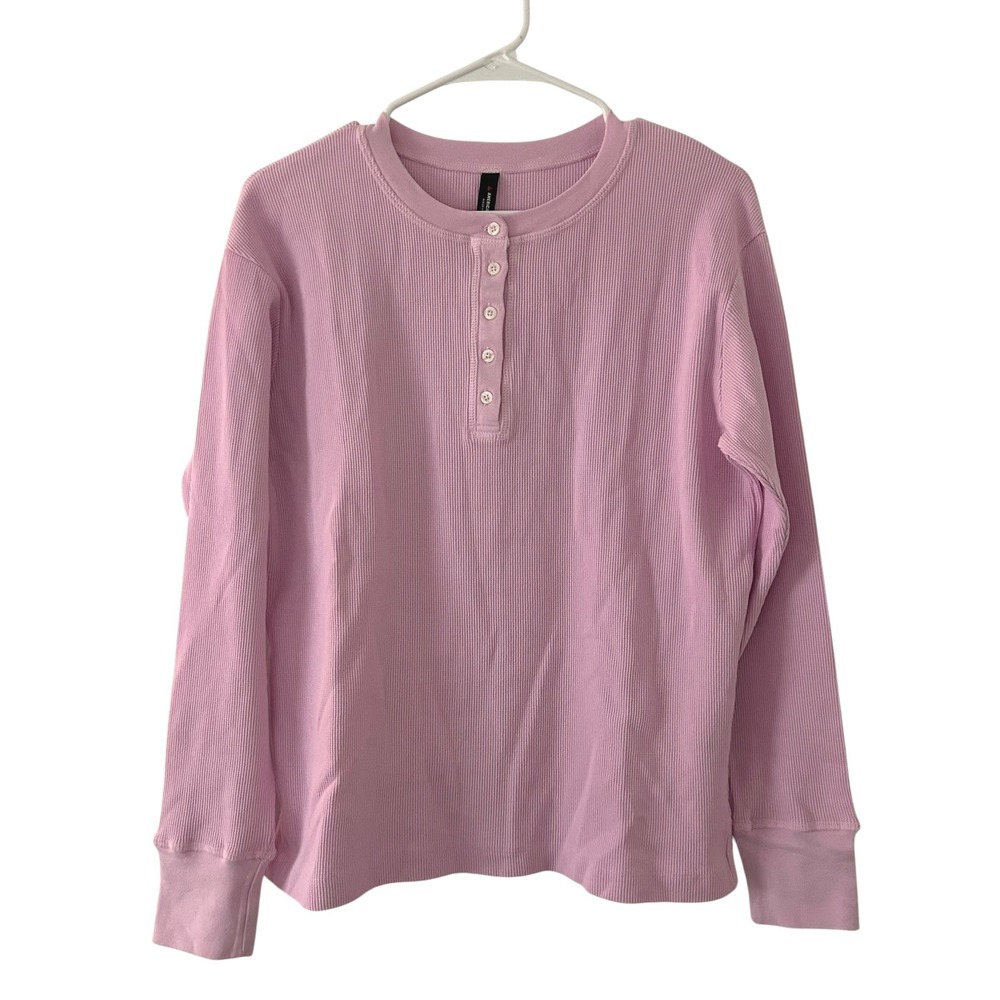 American Giant Women's Thermal Waffle Knit Pink Henley Shirt Top S Small NWOT